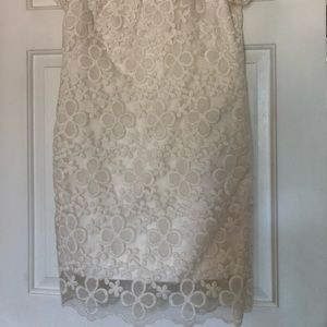 White embroidered dress with scalloped edge